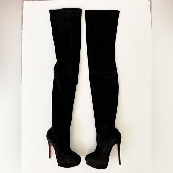 Christian Louboutin Black Suede leather Monica OTK thigh high boots EU 38.5 - Picture 6 of 15